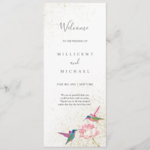 Floral Hummingbirds Pink Gold Wedding Program Programme