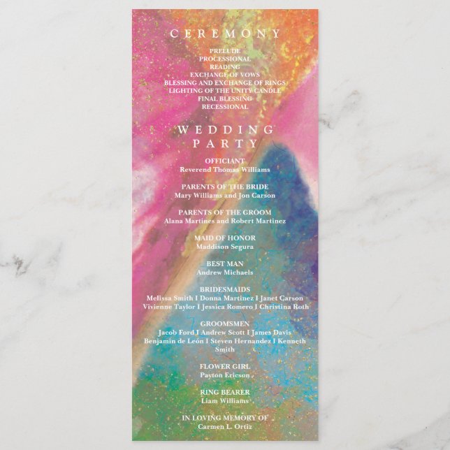 Floral Hummingbirds Rainbow Gold Wedding Program Programme (Back)