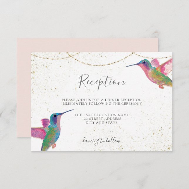 Floral Hummingbirds Watercolor Reception Card (Front/Back)