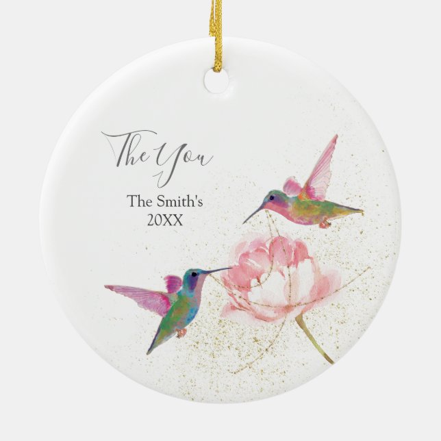 Floral Hummingbirds Wedding Favour Ornament (Back)