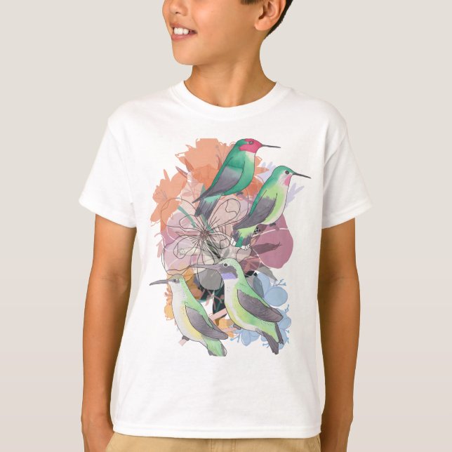 Floral Hummingbirds with flowers T-Shirt (Front)