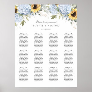 Floral Hydrangea 12 Table Wedding Seating Chart