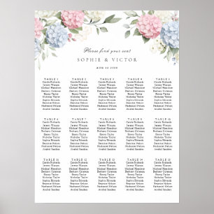 Floral Hydrangea 15 Table Wedding Seating Chart
