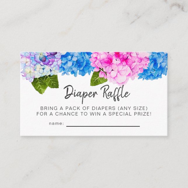 Floral Hydrangea Baby Shower Diaper Raffle Ticket Enclosure Card (Front)