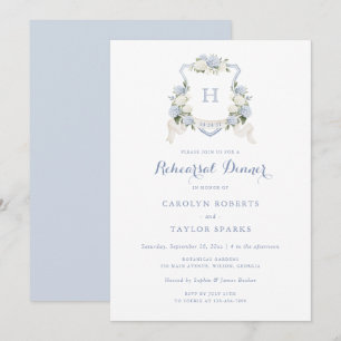 Floral Hydrangea Crest Rehearsal Dinner Wedding Invitation