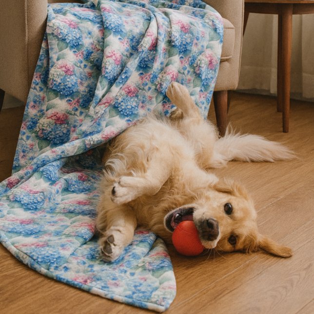 Floral Hydrangea Fleece Blanket Blue & Pink  (When your Golden Retriever claims the blanket you know it’s a keeper.)