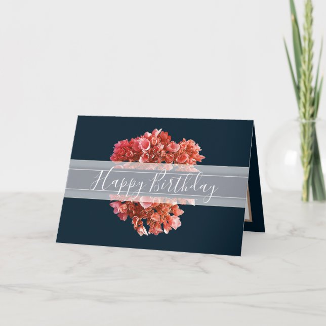 Floral Hydrangea Flower Bouquet Orange Birthday Card (Front)