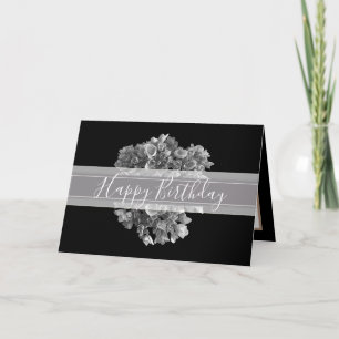 Floral Hydrangea Flower Bouquet Silver Birthday Card