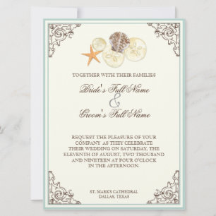 Floral Hydrangea Flower Seashell Swirls Beach Invitation
