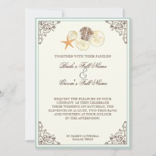Floral Hydrangea Flower Seashell Swirls Beach Invitation