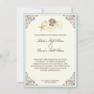 Floral Hydrangea Flower Seashell Swirls Beach Invitation