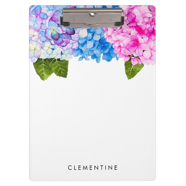 Floral Hydrangea Watercolor | Add Your Name Clipboard (Front)