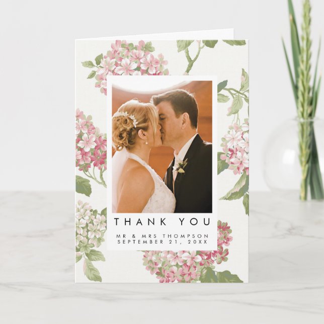 floral hydrangea wedding thank you photo card (Front)