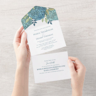 Floral Hydrangea Wedding Website Guest Addressed All In One Invitation