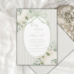 Floral Hydrangeas Sage Green Whimsical Baby I Invitation