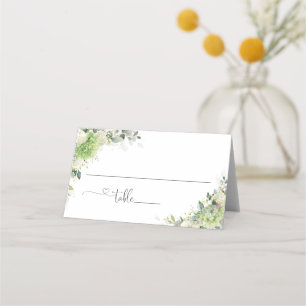 Floral Hydrangeas Wedding Folded Place Card