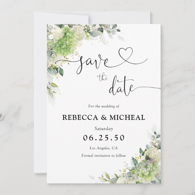 Floral Hydrangeas Wedding Save The Date (Front)