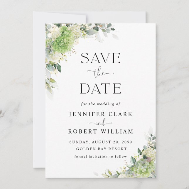 Floral Hydrangeas Wedding Save The Date (Front)