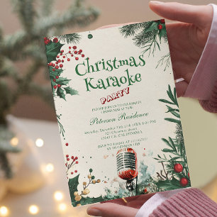 Floral I Microphone Christmas Karaoke Party Invitation