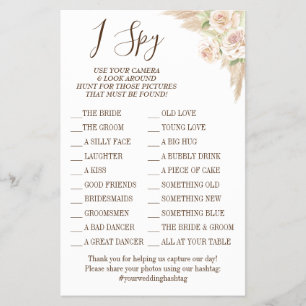 Floral I spy wedding reception game card