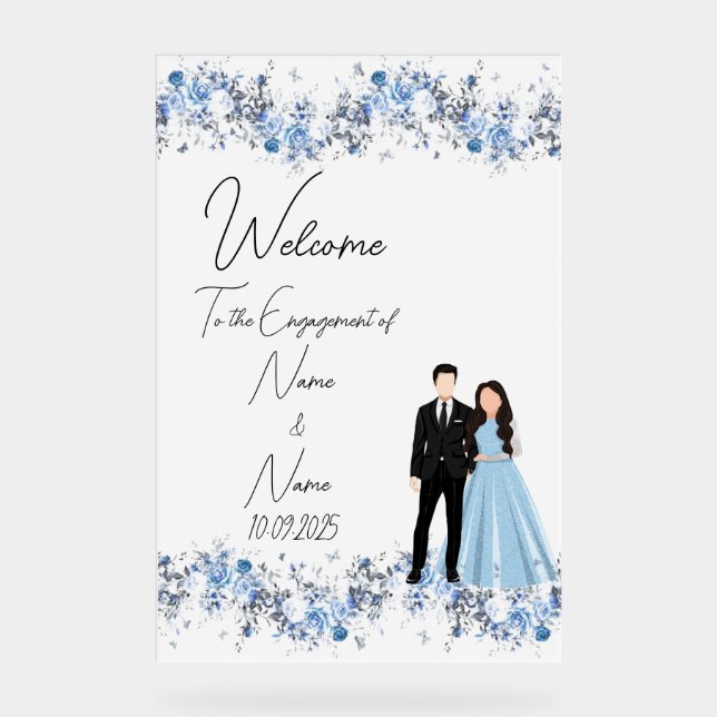 Floral ice blue acrylic Engagement sign  (Front)