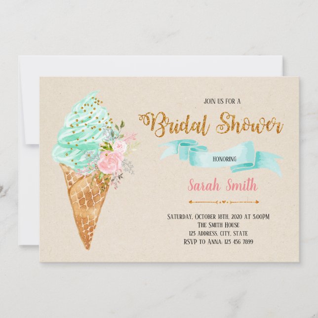 Floral ice cream bridal shower invitation (Front)