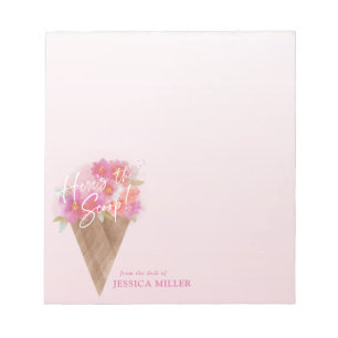 Floral Ice Cream Cone Here's the Scoop Notepad