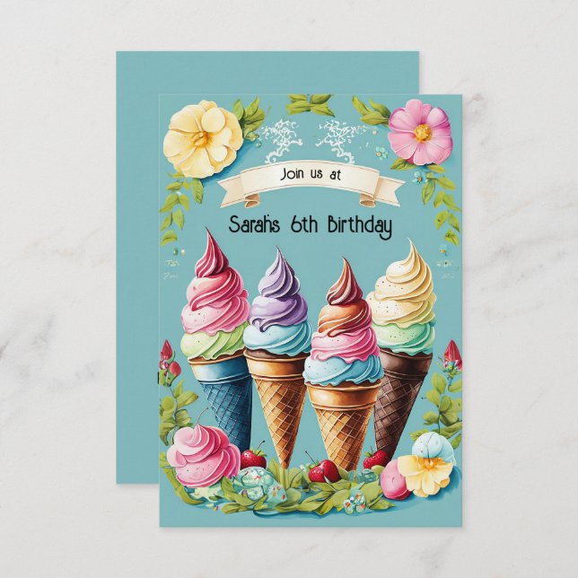 Floral Ice Cream Delight Invitation (Front/Back)