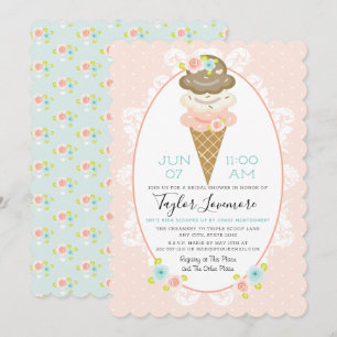 Floral Ice Cream Themed Bridal Shower Invitation
