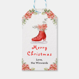 Floral Ice Skate Red Merry Christmas Gift Tags