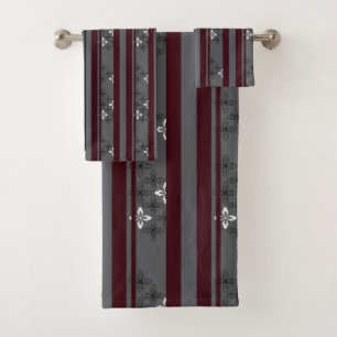 Floral Icons And Stripes Bath Towel Set