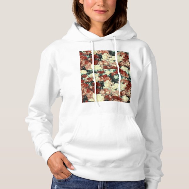 Floral Illusion Basic Hooded Sweatshirt (White) (Front)