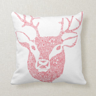 Floral Illustrated Deer Head Cushion Coral/Navy
