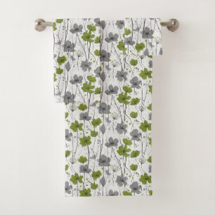 Floral illustration, abstract wildflowers, modern bath towel set