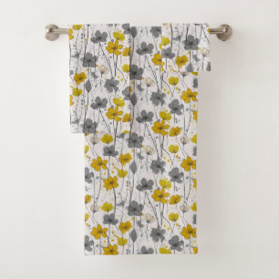 Floral illustration, abstract wildflowers, modern bath towel set