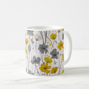 Floral illustration, abstract wildflowers, modern coffee mug