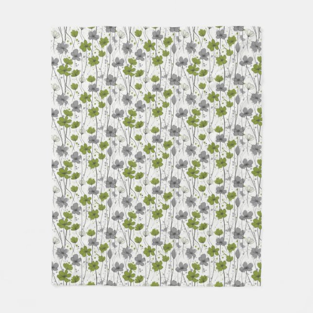 Floral illustration, abstract wildflowers, modern fleece blanket (Front)