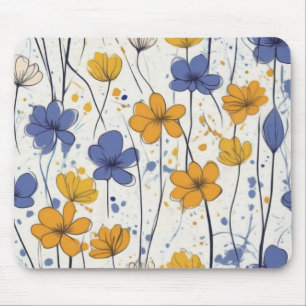 Floral illustration, abstract wildflowers, modern mouse mat