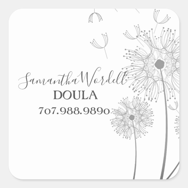 Floral Illustration Birth Doula Or Midwife Busines Square Sticker (Front)