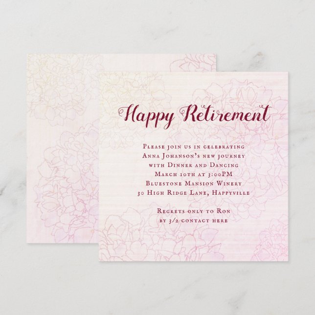 Floral Illustration Her Happy Retirement Party Invitation (Front/Back)