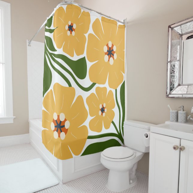 Floral Illustration Shower Curtain (In Situ)