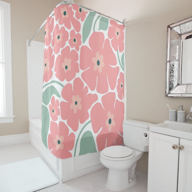 Floral Illustration Shower Curtain (In Situ)