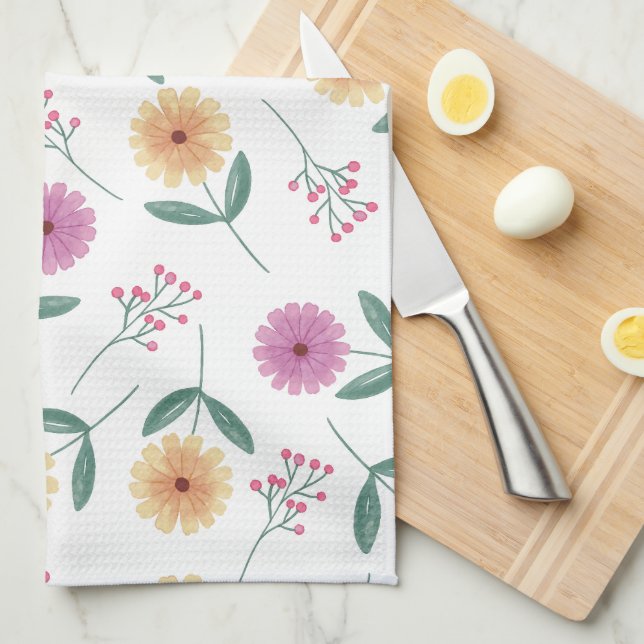 Floral Illustration Tea Towel (Quarter Fold)