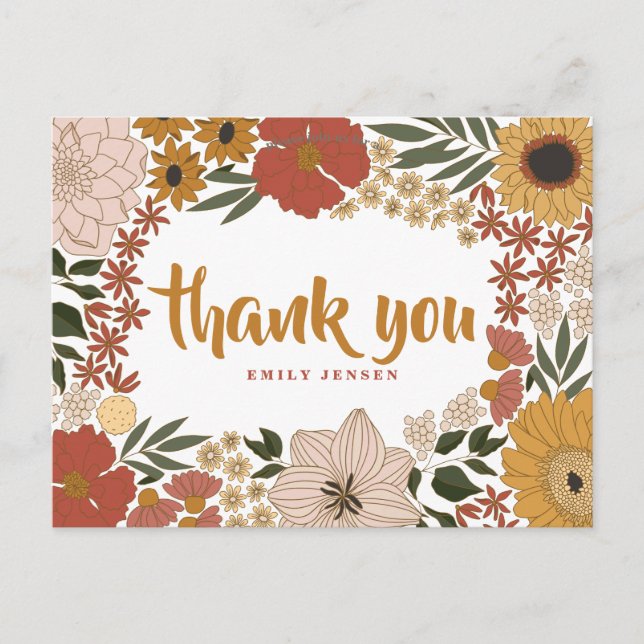 Floral Illustration Thank You Postcard (Front)