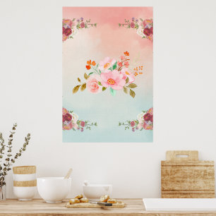 Floral Illustration Watercolor Flourishing Flowers Poster