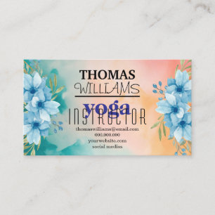 Floral illustration yoga instructor Mandala Henna Business Card