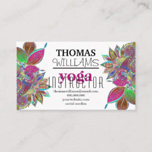 Floral illustration yoga instructor Mandala Henna Business Card