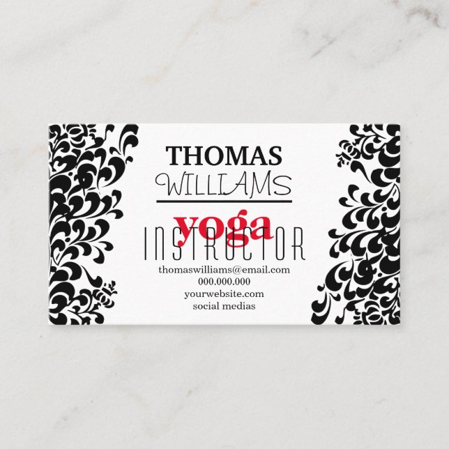 Floral illustration yoga instructor Mandala Henna Business Card (Front)
