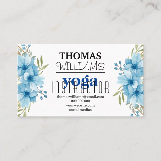 Floral illustration yoga instructor Mandala Henna Business Card (Front)