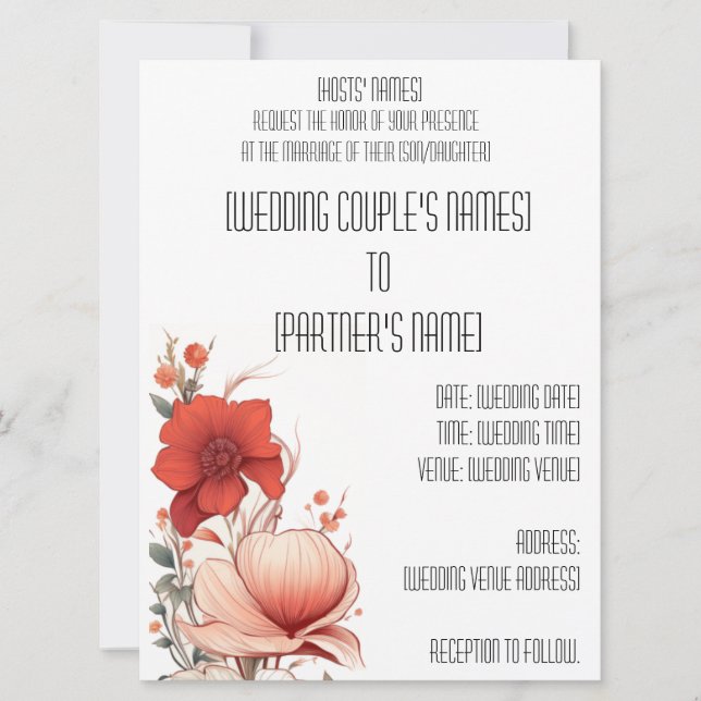 Floral Illustrative Deco Invitation (Front)